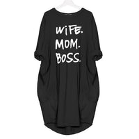 Women Pocket WIFE MOM BOSS Fashion Tshirt Dress