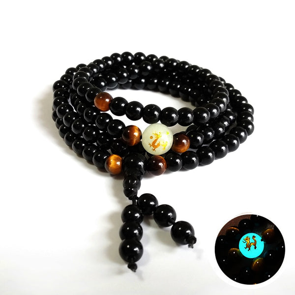 Glow in the Dark Black Dragon Buddha Mala TrollBeads Bracelets