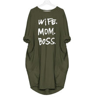 Women Pocket WIFE MOM BOSS Fashion Tshirt Dress