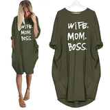 Women Pocket WIFE MOM BOSS Fashion Tshirt Dress