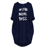 Women Pocket WIFE MOM BOSS Fashion Tshirt Dress