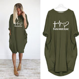 Womens Pocket Faith Hope Love Shirt Dress